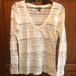 Express Women's ivory long sleeved lace pull over blouse size S/P